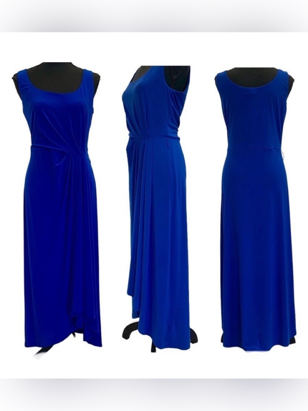 Lauren Ralph Lauren sapphire blue sleeveless ruffle maxi evening cocktail dress